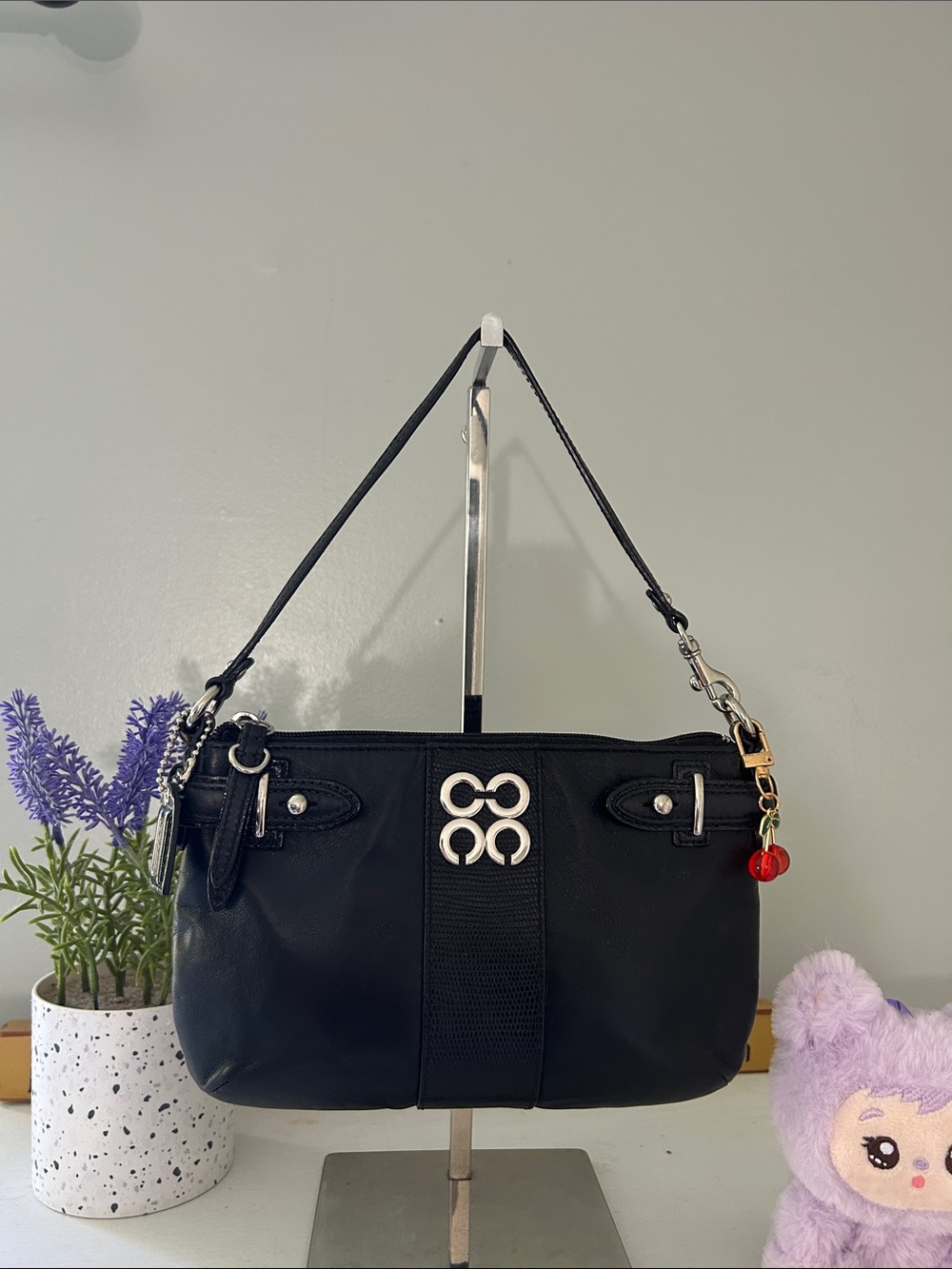 Coach Vintage Black Leather Mini Bag with Silver Logo